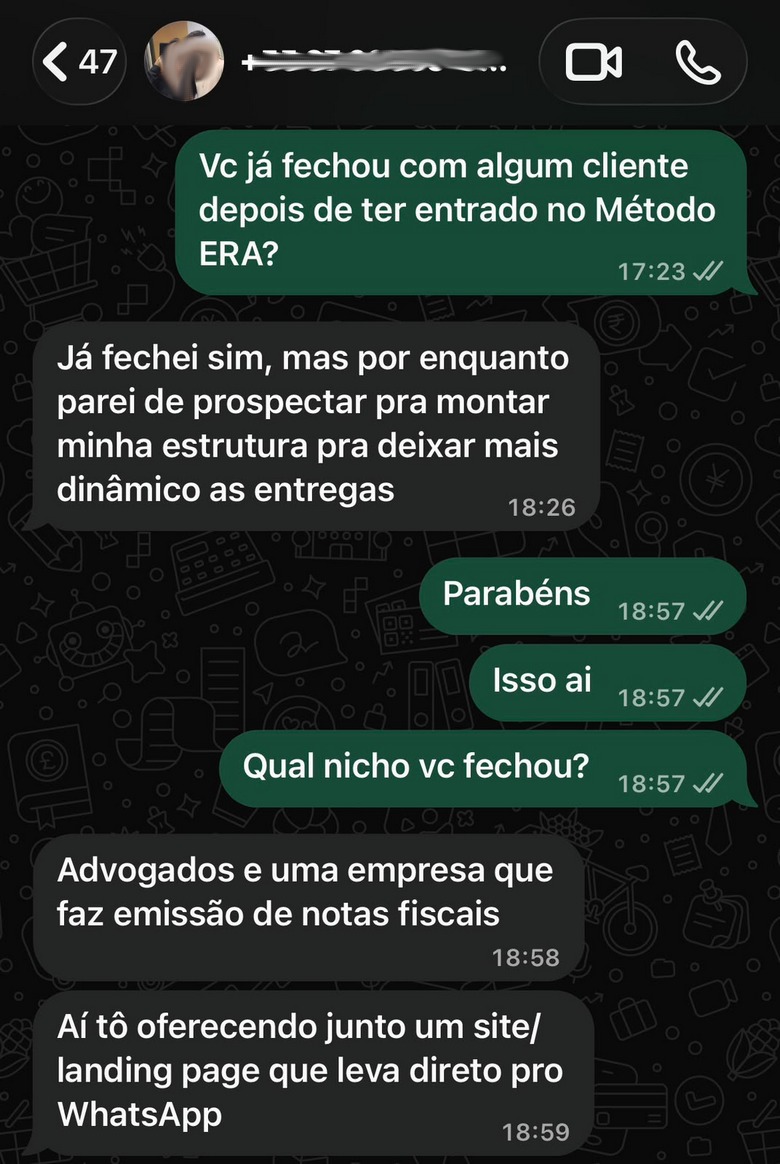 Conversa com aluno do Método ERA que fechou cliente