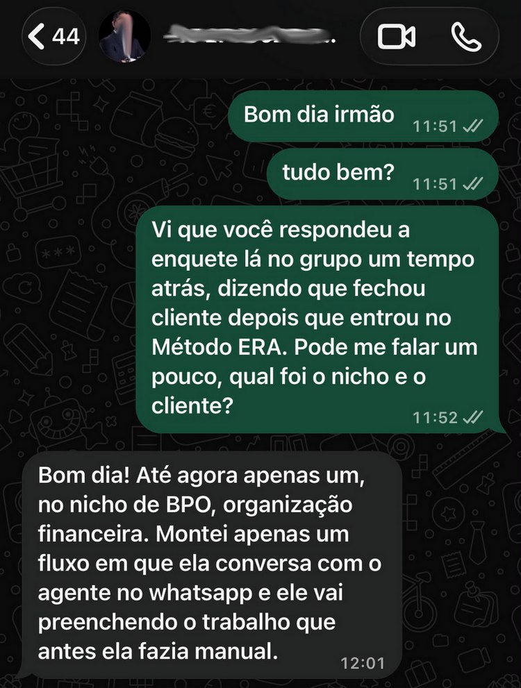 Conversa com aluno do Método ERA que fechou cliente